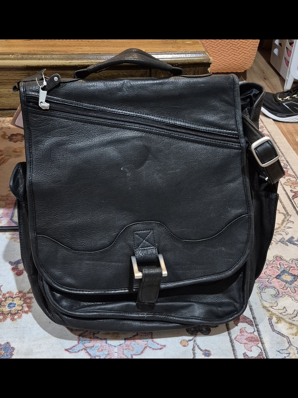 NWT Black Leather Backpack With Crossbody Option